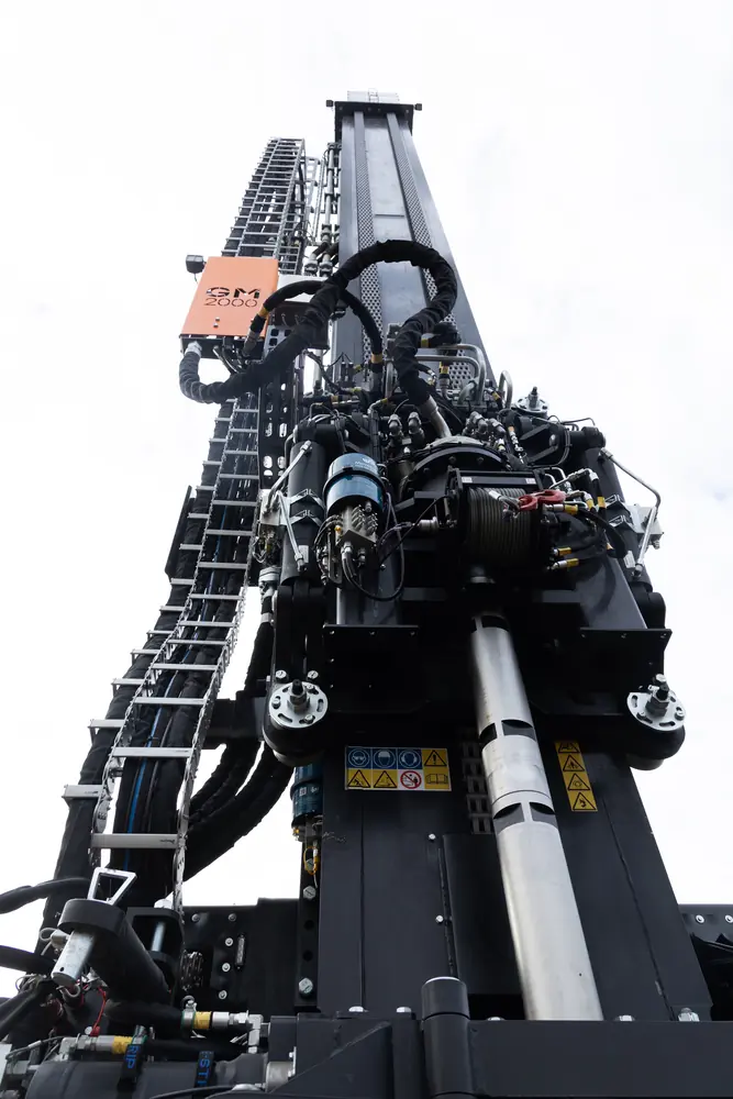 Low-angle view looking up the mast and its equipment.