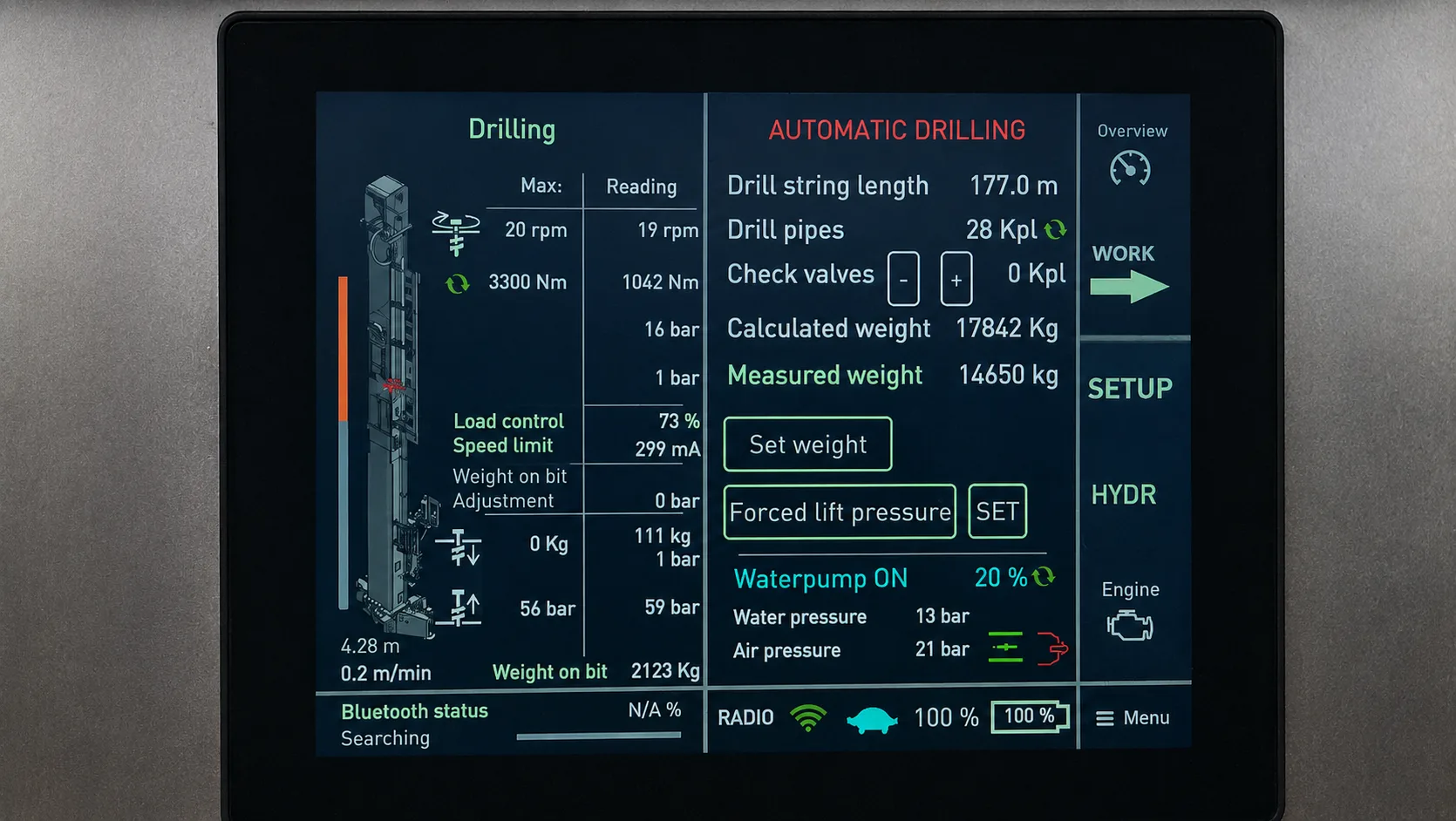 GM2000 drilling control display with drilling status and operating parameters